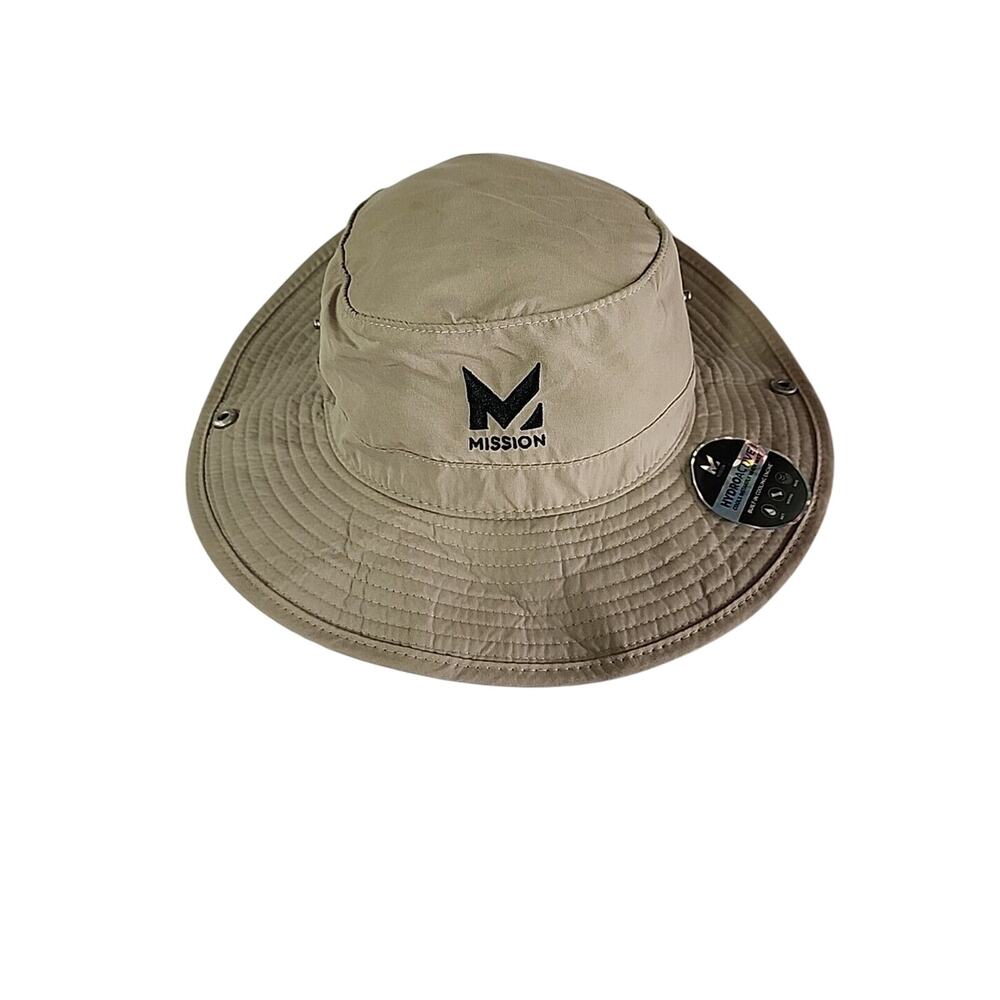 Mission Khaki Cooling UPF 50 Wide Brim Boonie Drawstring Unisex Bucket Hat NWT